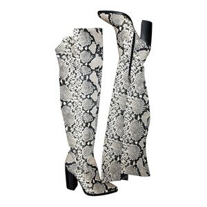 Vince Camuto Black and White Over the Knee Boots with Block Heel